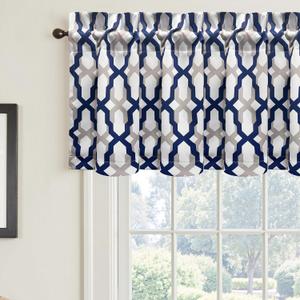 DriftAway Mason Blackout Valances for Windows Thermal Insulated Kitchen Topper Geometric Moroccan Mid Century Pattern Match Thick Bathroom Curtain Valance Rod Pocket 52 Inch by 18 Inch Navy