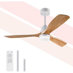 52 Inch Outdoor Ceiling Fan with Lights and Remote, 3 Blade Wood Ceiling Fan with Light,3CCT Dimmable, Indoor Outdoor Ceiling Fan for Patio Bedroom Living Room, Quiet Reversible DC Motor