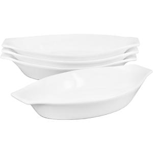 Ceramic Oval Small Au Gratin Baking Dishes 7 oz, Set of 4 Banana Split Bowls, Oven and Microwave Safe, for 1 person servings, Bakeware with Double Handle for Kitchen and Home, 8.3 Inch