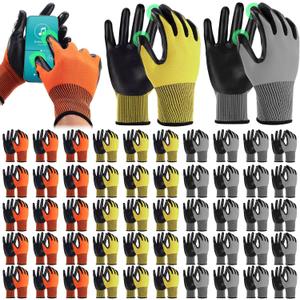 50 Pairs Working Gloves for Men Women Bulk Micro Foam Nitrile Coated Resistant Nylon Safety Gloves (Colorful)