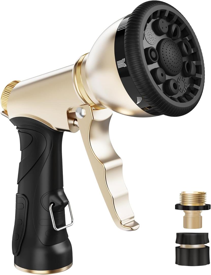 RAINPOINT Garden Hose Nozzle, Heavy Duty Metal Hose Sprayer Nozzle, 9 Adjustable Spray Patterns, High Pressure Hose Sprayer for Watering Plants, Lawns, Car and Pet Washing (Black)