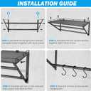 RedCall 2 Pack Garage Wall Shelf with 10 Hooks,23.5" x 13"Wall Mounted Storage Shelves with 2 Hanging Bars Rack for Garage, Closet, Laundry Room,Heavy Duty Metal Shelves