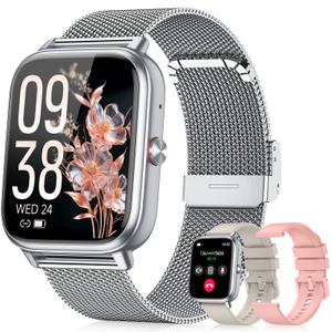 Smart Watch for Women Men- 1000mAh Battery Answer/Make Call, Fitness Step Tracker Watch with Sleep Monitor/Activity Counter/110+ Sport Mode for Andriod iPhone iOS Compatible - 3 Straps, 1.83, Modern, Silver