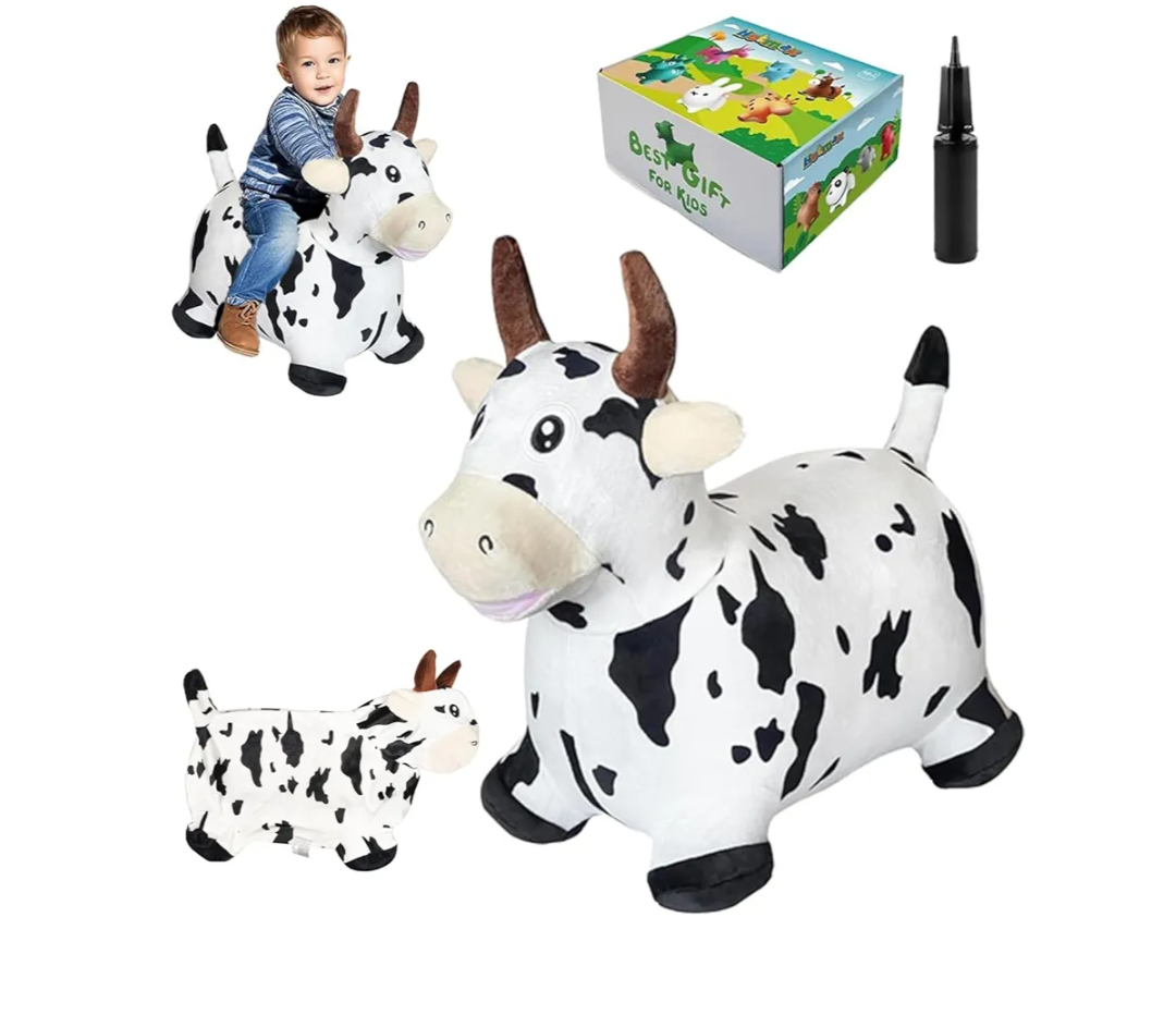 HotMax Bouncy Cow Hopping Toy, Removable Inflatable Plush Bouncing Horse for Toddlers, Outdoor Ride on Bouncy Farm Animals, Birthday Gift for 18 Months 2 3 4 Year Old Boy or Girl