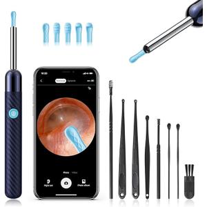 Ear Wax Removal - Earwax Remover Tool with 8 Pcs Ear Set - Ear Canal Cleaner with 1080P Camera - FSA HSA Eligible - Ear Cleaning Kit with 6 Ear Spoon - Ear Camera for iOS & Android (Midnight Blue)