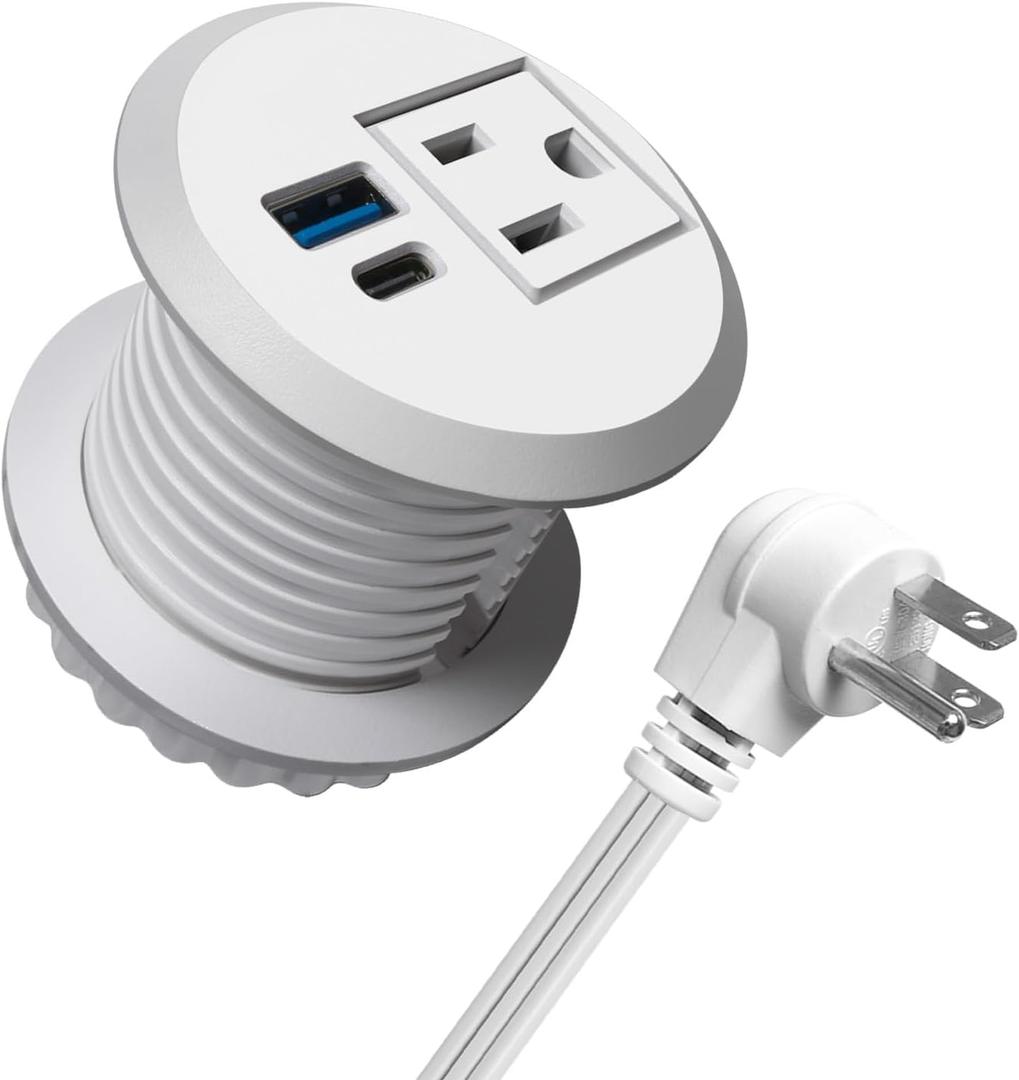 2 inch Desktop Power Grommet with 20W USB-C, Fast Charge Recessed Desk Outlet for Conference Countertop Cabinet Nightstand Furniture, 6.5FT Extension Cord, 45Flat Plug, ETL Listed (White)