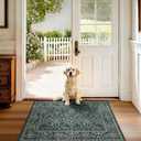 Woaboy Washable Entry Rug 2x3 Front Door Throw Rugs Vintage Floral for Entryway Kitchen Bathroom Door Mat Indoor EntranceNon-Slip Low Pile Stain Resistant Soft Dark Green/Navy/Black