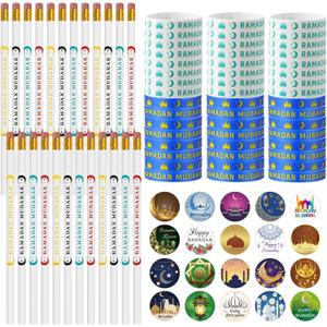 496 Pcs Ramadan Gifts Eid Ramadan Pencil Wristband Sticker Set Including 48 Pencil 48 Wristband 400 Sticker for Mubarak Party Decorations Gifts(Classic)