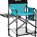 VILLEY Tall Directors Chair, Folding Camping Chairs, Makeup Artist Chair with Foot Rest, 900D Fabric for Tailgating Camp Lawn Picnic Fishing Beach, Supports 350 LBS, Blue