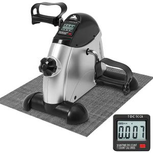 EVOLAND Mini Exercise Bike, Under Desk Bike Pedal Exerciser with Handle| Adjustable Resistance| LCD Display| Non-Slip Mat, Home and Office Workout Fitness Training for Unisex and Elderly