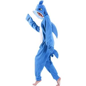 dressfan Cartoon Unisex Animal Grey Shark Costume Pajamas Adult Kids Teen Women Men (XX-Large, Dark Blue)