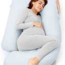 Momcozy Pregnancy Pillows for Sleeping, U Shaped Full Body Pillow 57 Inch for Pregnant Women with Back, Hip, Leg, Belly Support, Washable Jersey Cotton Cover Included, Light Blue