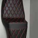 Touring Seat Low Profile 2-Up One-Piece Driver Passenger Seat Extended Reach Step Up Motorcycle Seats Leather Diamond Red Stitching for Harley Road King Electra/Street/Road Glide 2008-2023