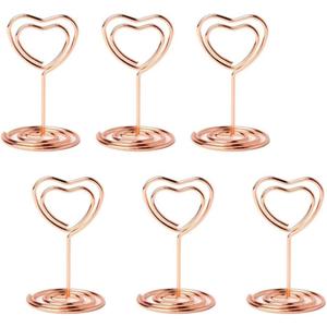 20pcs Mini Place Card Holder, Table Number Holders, Table Card Holders, Table Number Stands, Wire Table Picture Photo Holder with Heart Shaped Menu Clips for Wedding Favors (Rose Gold)