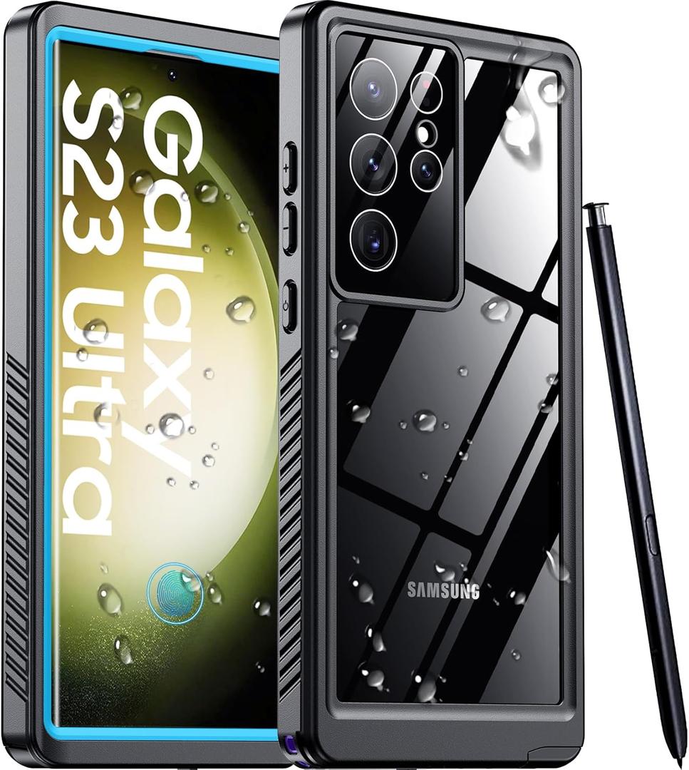 Temdan for Samsung Galaxy S23 Ultra Case Waterproof with Built-in Screen Protector 360 Full Body Shockproof Dustproof for Samsung S23 Ultra 5G Phone Case Heavy Duty Protective Blue