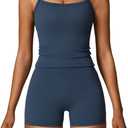 Two Piece Workout Sets For Women Tank Top Matching High Waist Booty Lifting Shorts Gym Yoga Active Wear Outfits (Medium, Dark Blue)