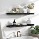 PHPH 24 Inch Wood Floating Shelves for Wall, Wooden Wall Shelves for Bedroom, Set of 6 Black