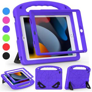 Kids Case for iPad 9th/8th/7th Generation (10.2 Inch, 2021/2020/2019 Release), with Built-in Screen Protector and Kickstand, Shockproof Lightweight Handle Cover for i Pad 9/8/7 Gen, Purple