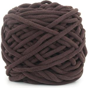 Chunky Chenille Yarn for Crocheting,Coffee Brown Fluffy Velvet Plush Yarn Thick Soft Chunky Chenille Yarn Baby Blanket Yarn for Crocheting Knitting Beginners 100g(Coffee Brown)