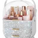 Bling Makeup Organizers, Cosmetic Display Case with Clear Cover, Vanity Makeup Organizers for Lipstick Perfume Lotion and Skincare, Silver Diamond