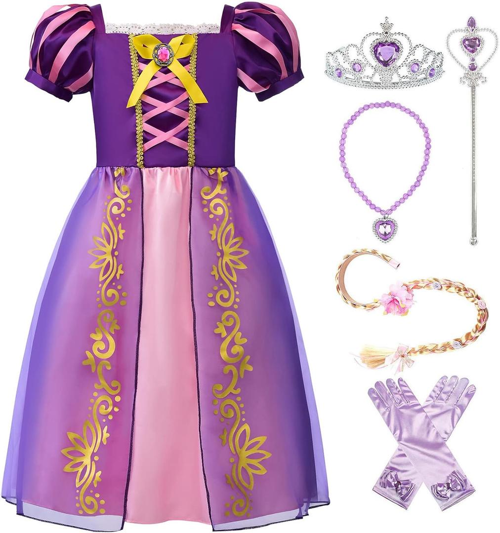 ReliBeauty Girls Dress Puff Sleeve Princess Costume, 4T-4, Purple(with Accessories)
