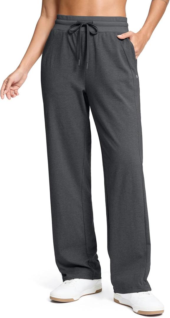 Soothfeel Women's Cotton Sweatpants Lounge Sweat Pants High Waisted Open Bottom Casual Yoga Pants for Women with Pockets (Large, Charcoal)