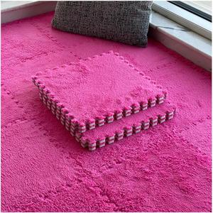 12 Pieces Thickened Plush Foam Interlocking Floor Mat,Fluffy Square Foam Tiles with 12 Edgings,Soft Anti-Slip Puzzle Area Rug Playmat for Bedroom,12X12inch,12 Tiles/11.6 Sq.Ft,Rose