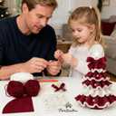 DIY Crochet Christmas Tree Kit  Handmade Holiday Decoration Set,Parent-child activities craft kit,Tree Bow Pearl Embellishment,Cross-stitch by hand,Festive decorations (Multicolour) (Red & White)