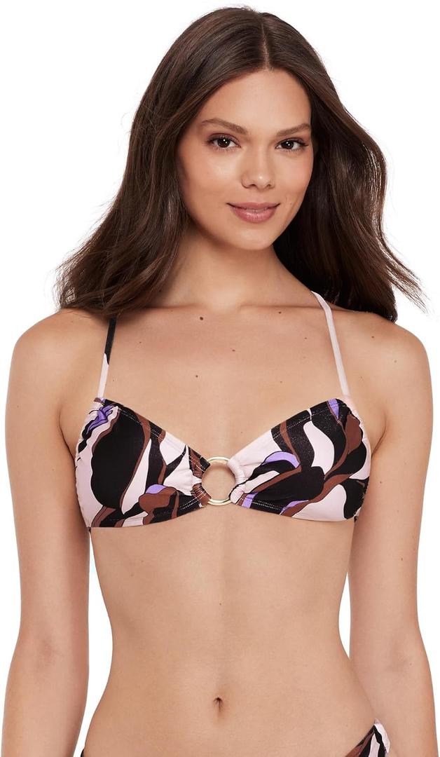 Steve Madden Women's X-Back Ring Front Swim Bralette Top, X-Small (Brown, XS)