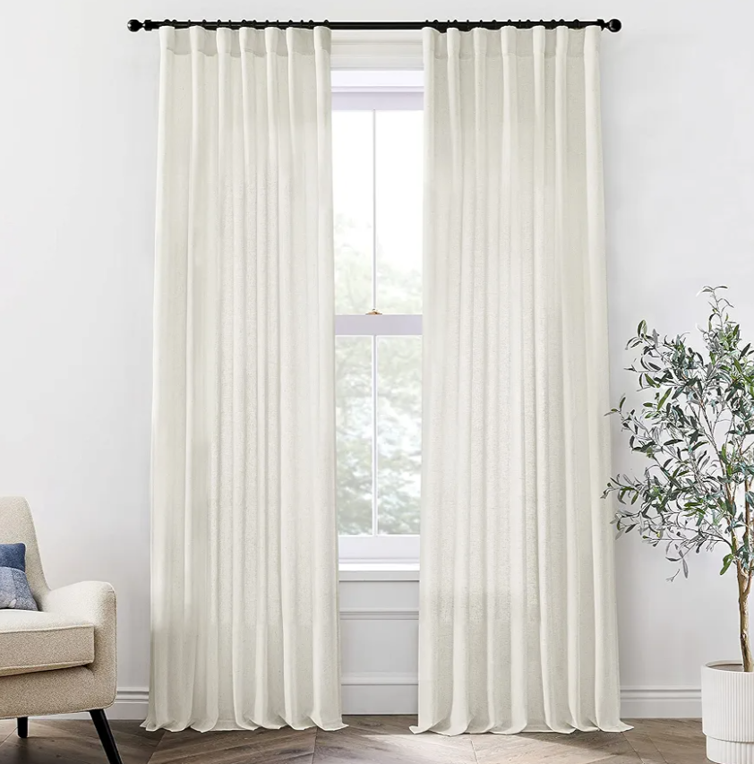 XTMYI 102 Inch Curtains 2 Panels Set Custom Length Back Tab Linen Window Sheer Privacy Thick Decorative Curtain Drapes for Living Room Bedroom,50x102 in Long,Cream(Ivory/Off White)