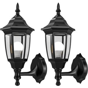 EMART Plastic Outdoor Wall Light Fixtures with Bulbs, Waterproof and Anti-Corrosion Porch Sconces, Exterior Lanterns Wall Mount Lamp for Outside, Garage, Front Door, House, Patio, 2 Pack, Black