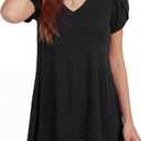 LYANER Women's Long Shirt Top to Wear with Leggings High Low Hem V Neck Short Sleeve Loose Fit Flowy Tunic Black X-Large