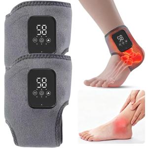 Foot Renew Ankle Massager with Vibration and Heat - Cordless Rechargeable Ankle Heating Pad for Pain Relief, Plantar Fasciitis & Achilles Tendonitis. Adjustable Wrap for Circulation Boost. (GRAY-2pcs)