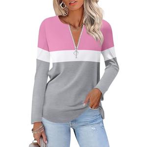 ORANDESIGNE Women's Long Sleeve Shirts Fall Zipper Tops Tunics Ladies Casual Tees Blouses, Medium