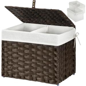 GREENSTELL Storage Basket with Lid, 9.2 Gallon(35L) Small Wicker Storage Basket with Handles, Foldable, 2 Removable Liner Bags, Metal Frame, for Bedroom, Laundry Room, Brown,15.7"*11.8"*11.8" GREENSTELL Storage Basket with Lid, 9.2 Gallon(35L) Small Wicker Storage Basket with Handles, Foldable, 2 Removable Liner Bags, Metal Frame, for Bedroom, Laundry Room, Brown,15.7"*11.8"*11.8"
