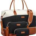 Travel Bag for Women, Weekender Bags Large Carry On Overnight Bag Duffel with Separate Shoes Compartment & Strap, Hospital Bags for Labor and Delivery, Beigeblack Brown (Medium)