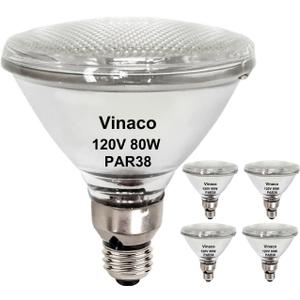 Vinaco PAR38 Halogen Flood Light Bulbs Dimmable, 4 Pack High Output Halogen PAR38 Floodlight 80W 120V, Warm White 2800K, CRI100 Flood Light Bulbs with E26 Base for Indoor/Outdoor