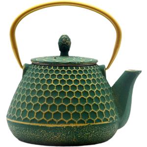Cast Iron Tea Kettle, Japanese Tetsubin Teapot Coated with Enameled Interior, Durable Cast Iron Teapot with Stainless Steel Infuser for Stovetop Safe(1000ml/34oz) (Dark Green Hexagon Pattern, 1000ml/34oz)