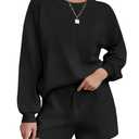 Ekouaer Womens 2 Piece Knit Sweatsuit Long Sleeve Tops and Shorts Pajamas Fashion Outfits Casual Lounge Set with Pockets Black L