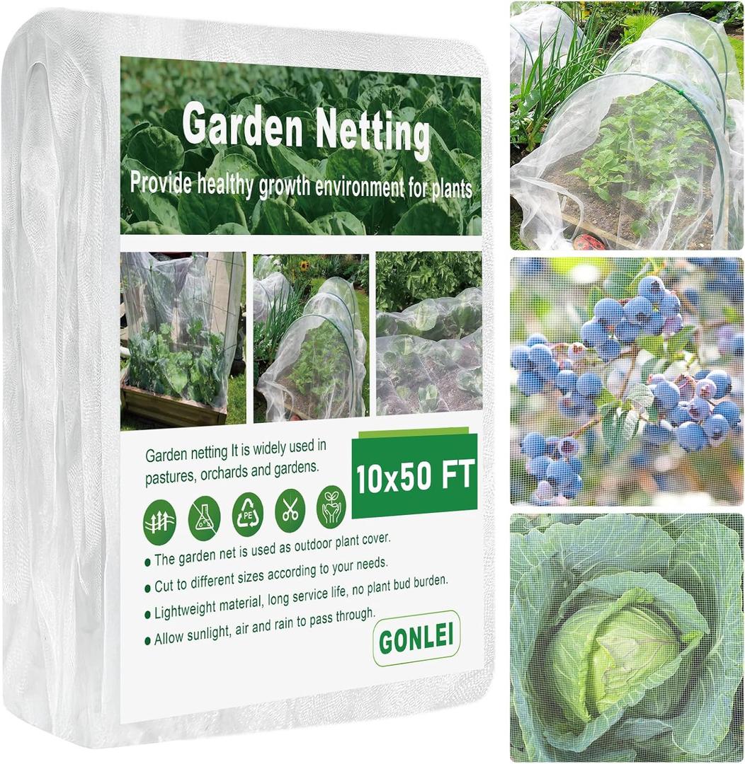 GonLei Garden Netting 10 X 50 FT Ultra Fine Netting for Garden Protection,Garden Netting for Raised Beds,Mosquito Net for Blueberry Shrubs Vegetables Fruits Flowers Crops Pest Barrier