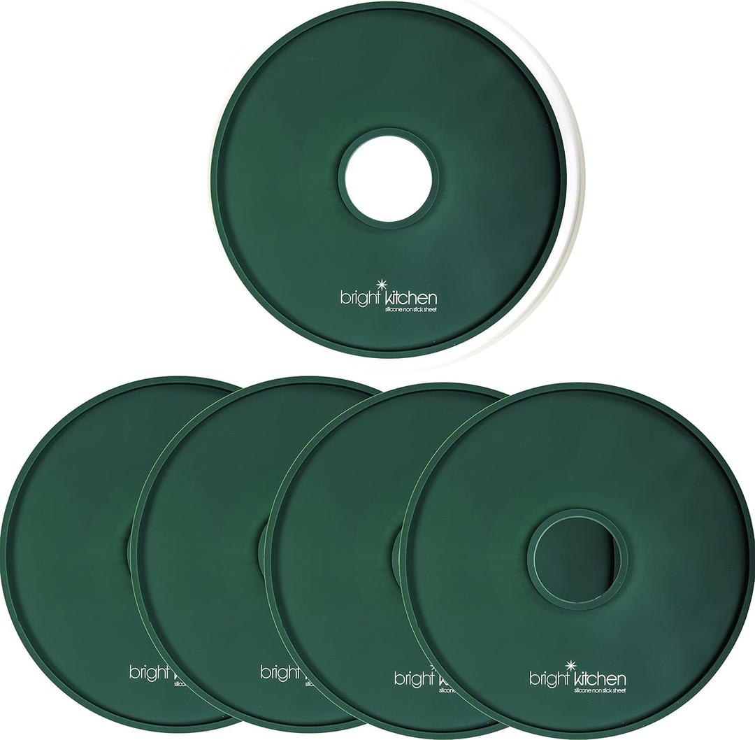 4 Fruit Leather Silicone Dehydrator Sheets with EDGES - NON-Toxic for Nesco Round Dehydrators Lip Mold Hold Batter Liquids Fruit Roll Up Fruit Leather Circle ReUsable Flexible Non Stick