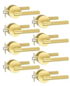 Asidrama 8 Pack Privacy Gold Door Handles, Door Lever with Door Knobs Indoor for Bedroom or Bathroom, Heavy Duty Brushed Gold Door Handles Interior with Locks for Left Right Sided Doors
