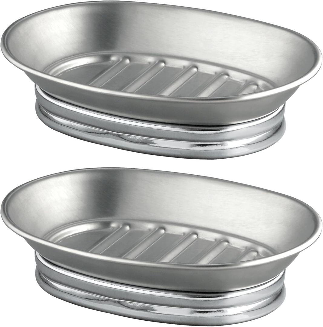 iDesign Soap Dish for Bathroom Sink - Soap Dish Holder for Bar Soap - Set of 2 - Split Finish