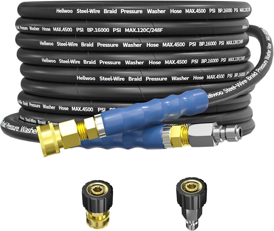 3/8" Pressure Washer Hose 25 FT, Commercial Industrial Grade Steel Wire Braided Kink Proof Extension Hose, Commercial Industrial Grade Steel Wire Braided Kink Proof Extension Hose 4500 PSI
