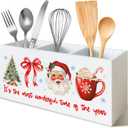Red Christmas Kitchen Utensils Holder with 3 Compartments, Holiday Winter Christmas Cooking Utensil Holder Organizer for Countertop, Red Xmas Wooden Box Sign Desk Decor