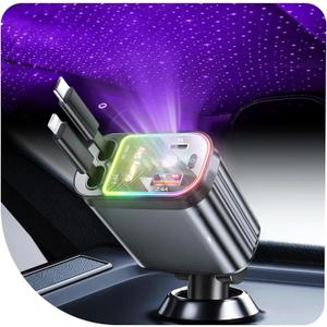 Starlight Retractable Car Charger Adapter for iPhone 17,4 in 1 Fast Charging Car Phone Charger,69W USB C Car Truck Accessories,Road Trip Essentials Gift for Men Women for iPhone 17/16/15/14/13,Galaxy