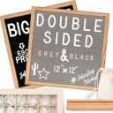 Little Hippo Felt Letter Board Sign with Pre-Cut Letters - Wood Message Board with Letters and Stand, Baby Announcement Sign, Back to School Felt Board (Black & Gray (Natural), 12x12 Double Sided)