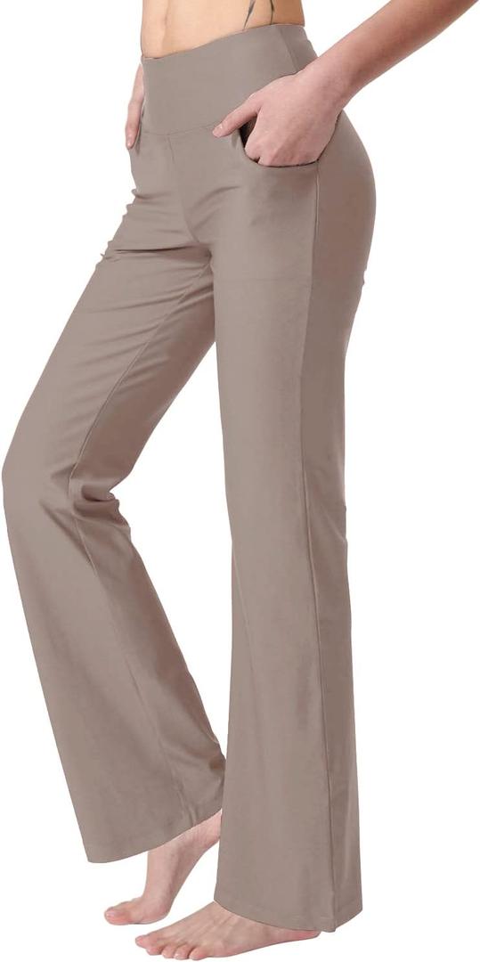 Women's Bootcut Yoga Pants with Pockets High Waist Bootleg Yoga Workout Pants for Women (Light Brown) S