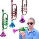 Metallic Trumpets (13 Inch) Plastic Noisemaker Music Toys for Kids Instruments Noise Makers for Birthday Partie Favors Sports Mardi Gras (3 Metallic Trumpets)
