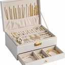 GUOER Jewelry Box for Women Girl Wife - Large PU Leather Jewelry Organizer Storage Case with Two Layers Display for Earrings Bracelets Rings Watches (White)